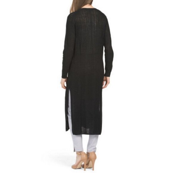 💕SKULL CASHMERE💕 Allison Long Slub Linen Ribbed Duster Cardigan ~ Black XS NWT - Picture 6 of 15